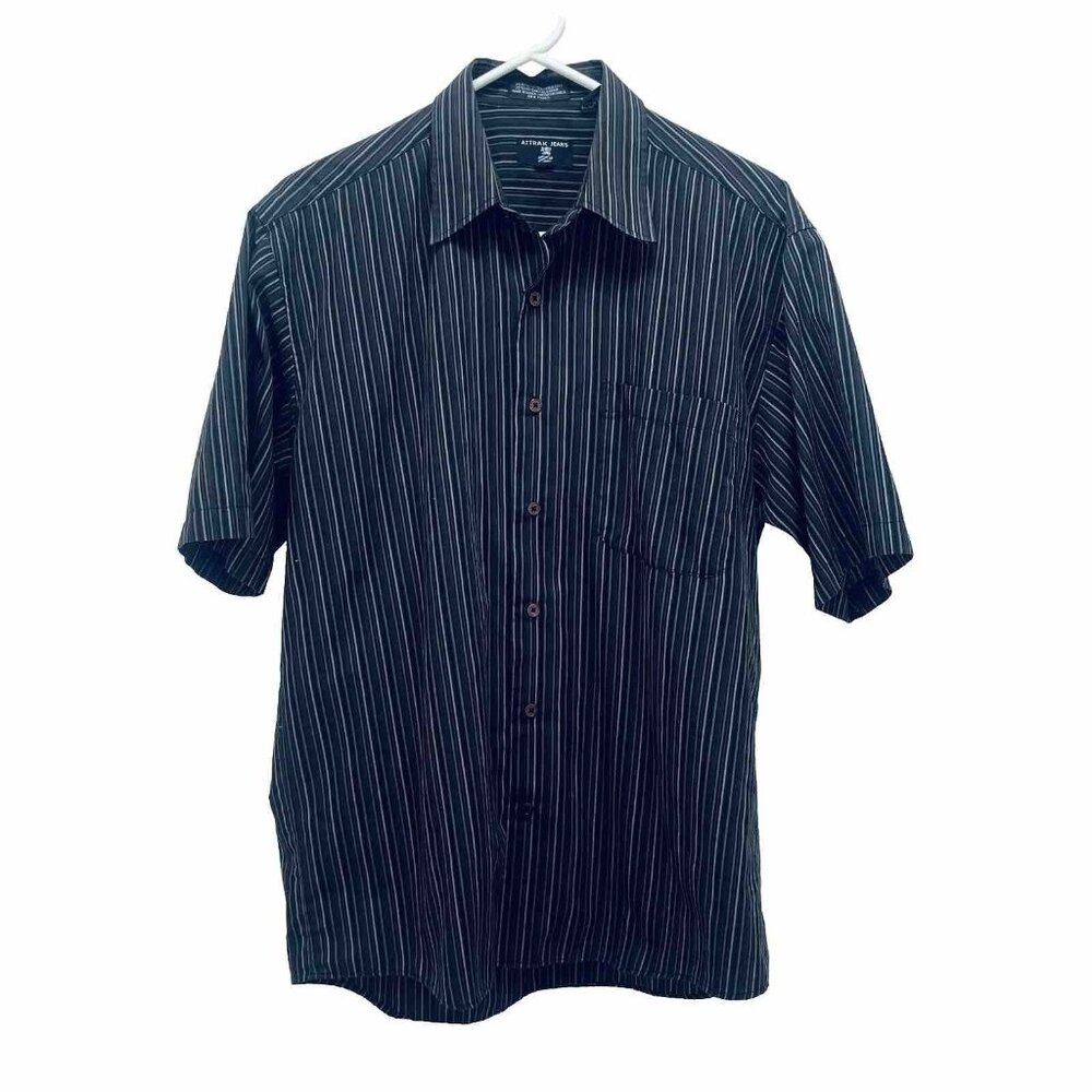 Attrak Jeans Men’s Short Sleeve Button Down Dress Shirt Black Size M